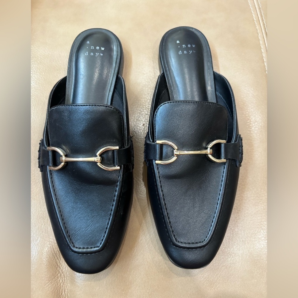 a new day minimalist Black Slip-On Loafers with Gold Accent